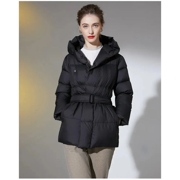 2023 Winter Women's Down Filled Jackets Ultra Light Hooded Puffer With Belt Plus Size - Frimunt Clothing Co.