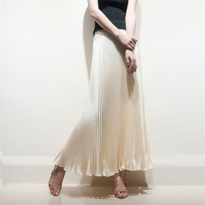 Elegant Long Pleated Bright Satin Skirts - Frimunt Clothing Co.
