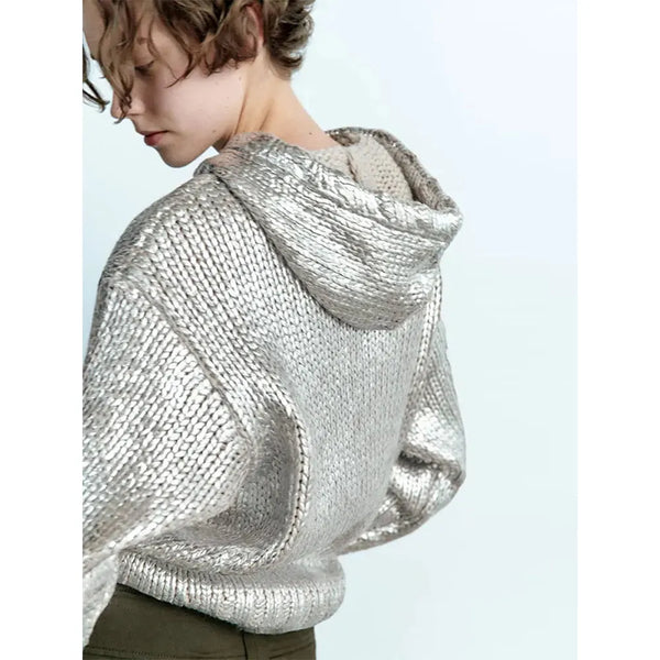 Women Chic Metallic Silver Rib Knit Casual Sweater 6 Styles - Frimunt Clothing Co.