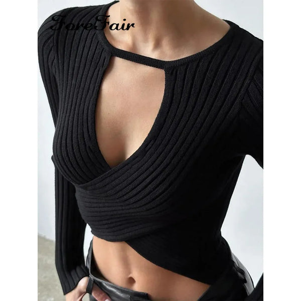 Women's Long Sleeve Ribbed Knit Wrap-over Top - Frimunt Clothing Co.