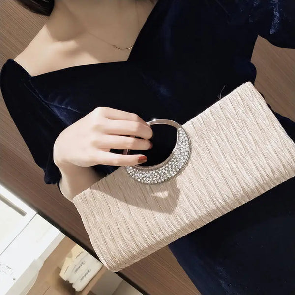 Crystal Handle Pleated Evening Bag Wedding Party