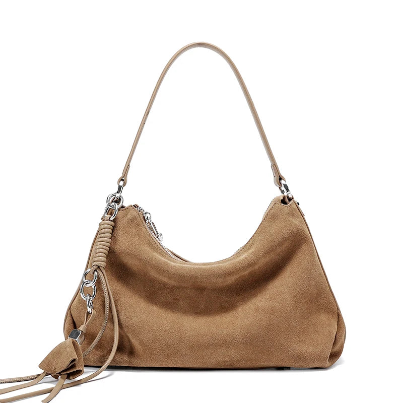 Women's Trendy Designer Bag Natural Leather Suede