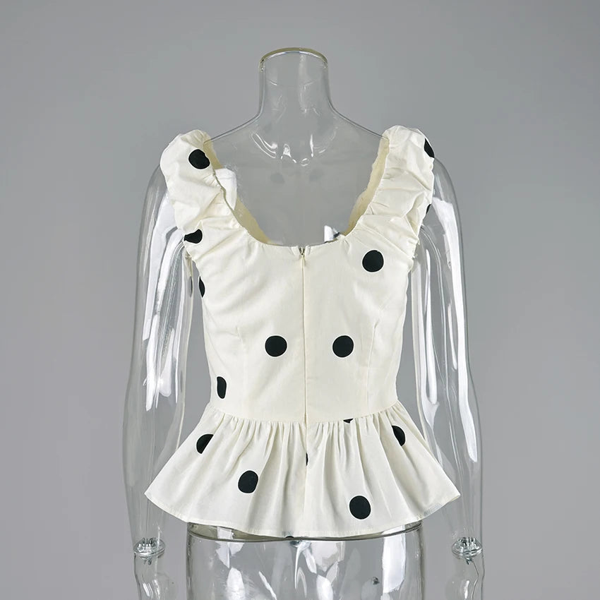Vintage Polka Dot Backless Tank Tops Summer Street Chic Deep V Neck
