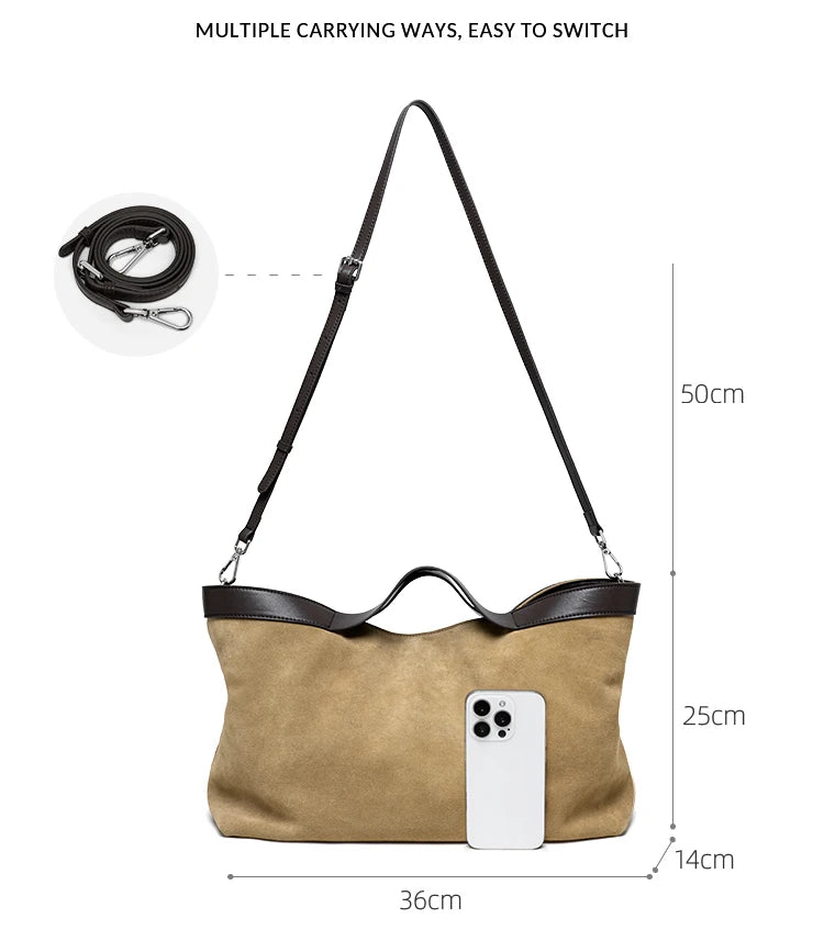 Women's Genuine Suede Leather Tote Bags Luxury Designer Large Handbag