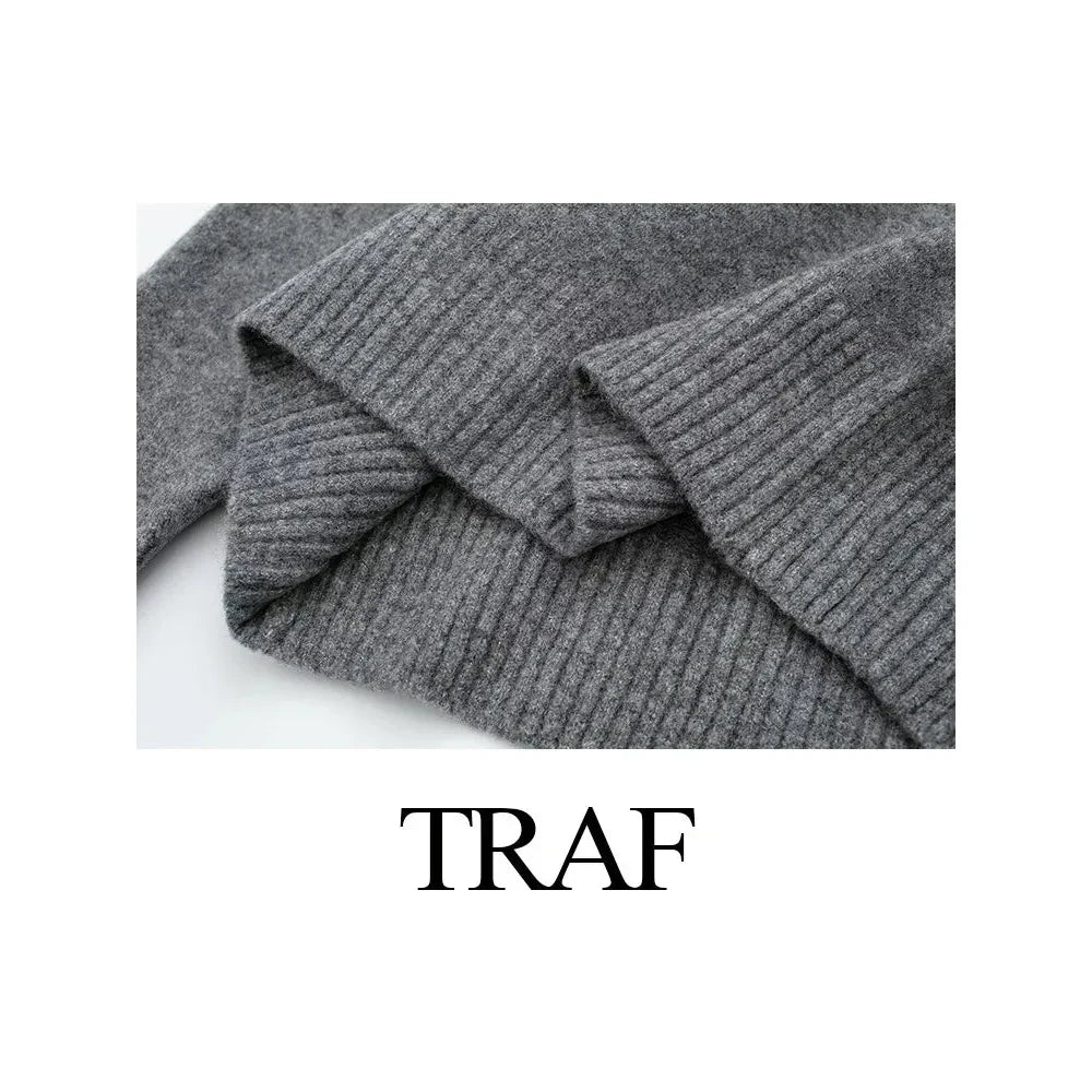 Autumn Winter Women's Gray Knit Pullover Sweaters Long Sleeve O-Neck - Frimunt Clothing Co.