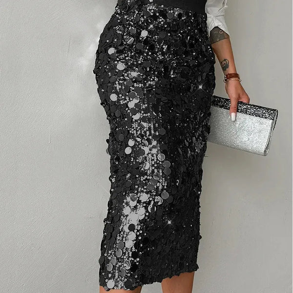 Women's Sequined Midi Skirt With Side Slit