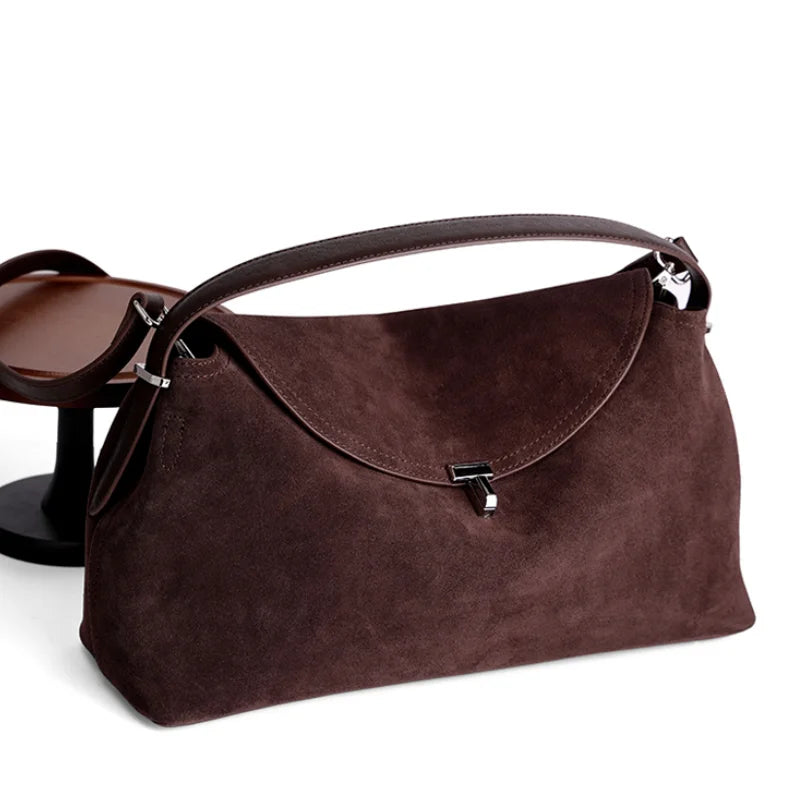Women's T Lock Handbag Natural Suede Leather