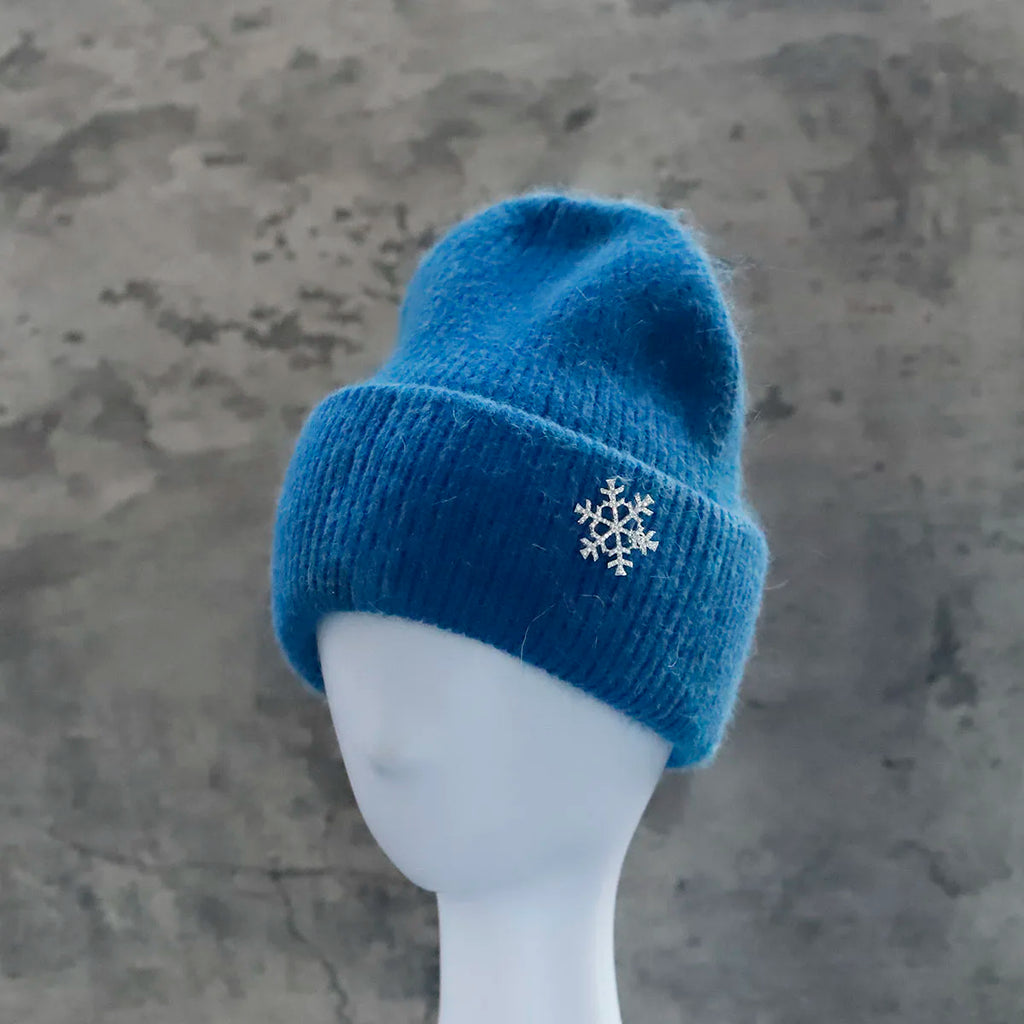 Women's Winter Knit Cuff Hat Real Warm Rabbit Hair Snowflake Pin Solid Colors - Frimunt Clothing Co.