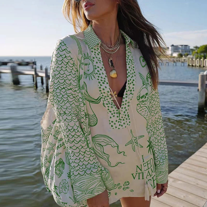 Women's Spring Two Piece Outfits V Lace-up Top & Shorts - Frimunt Clothing Co.
