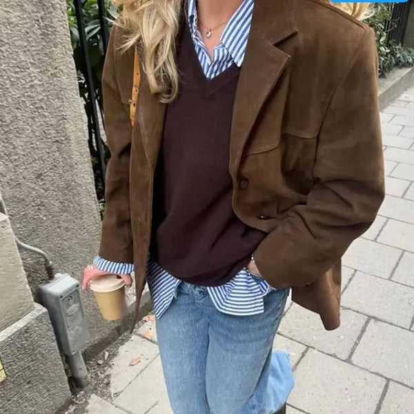 Women's Vintage Style Suede Blazer Jacket - Frimunt Clothing Co.