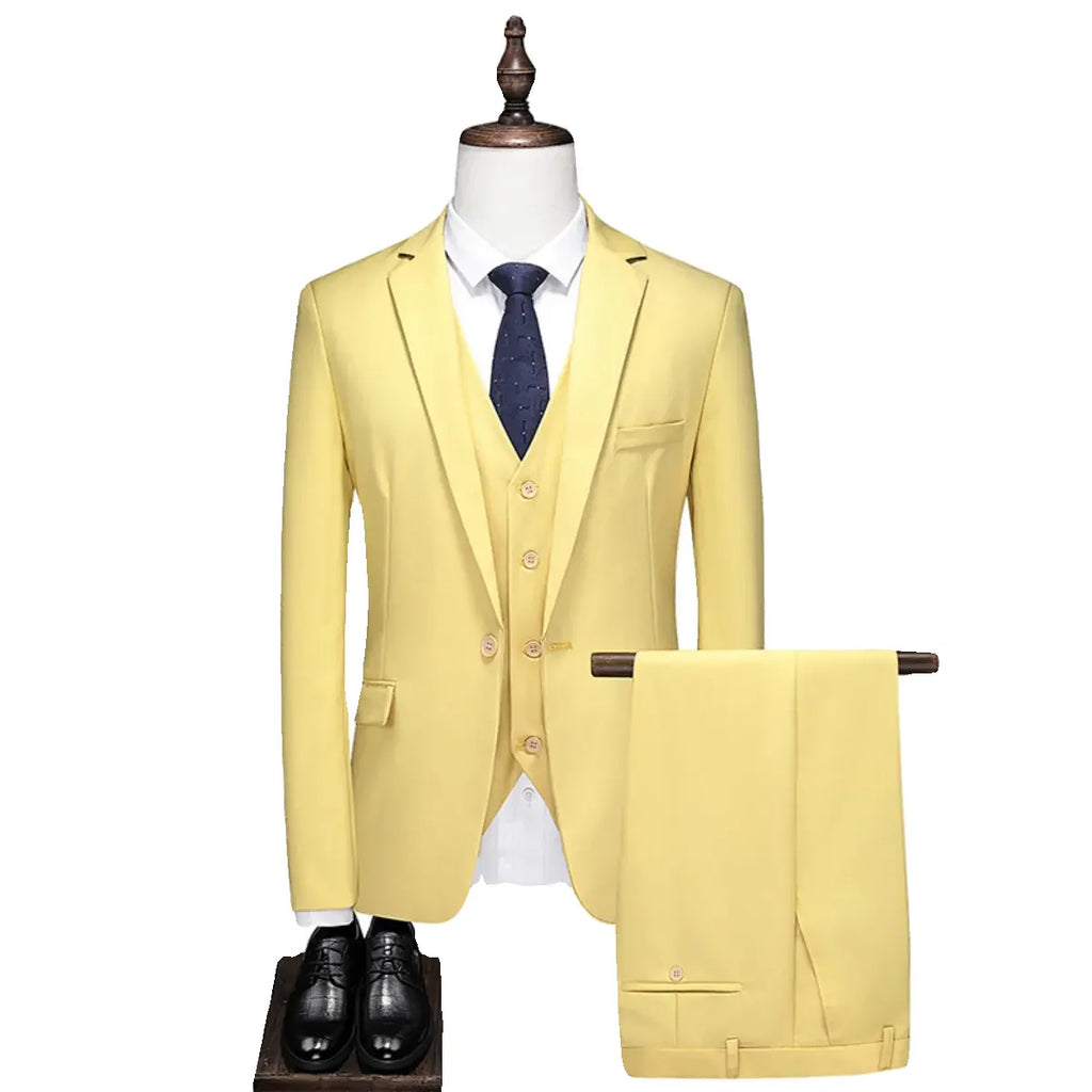 Luxury 3 piece Men Suits Single-Breasted Jacket Formal Dress Men Suit Set (Jacket+Pants+Vest) - Frimunt Clothing Co.