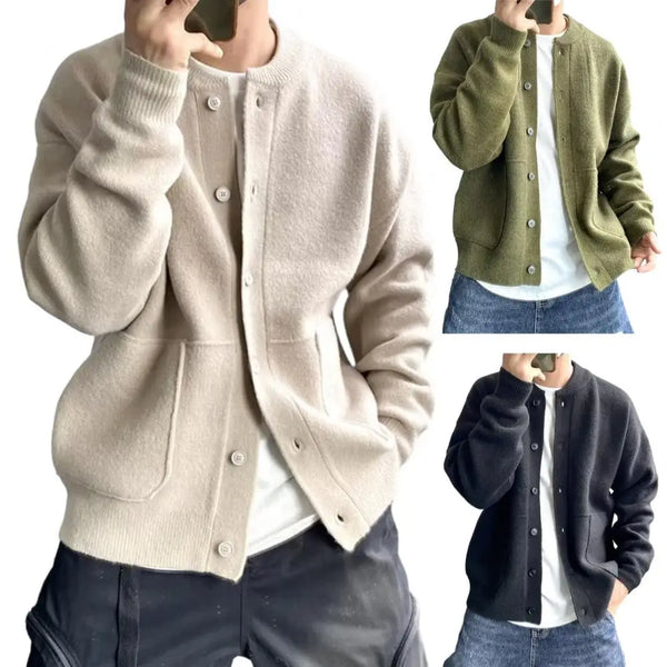 Men's Knitted Wool Cardigan Sweater Round Neck