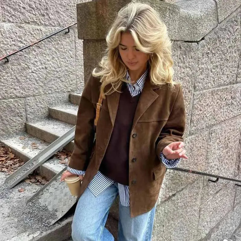 Women's Vintage Style Suede Blazer Jacket - Frimunt Clothing Co.