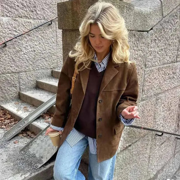 Women's Vintage Style Suede Blazer Jacket - Frimunt Clothing Co.