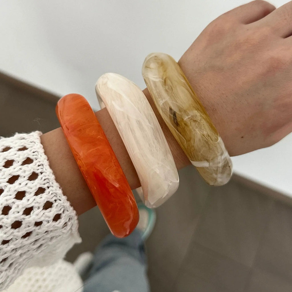 Vintage Brown Coffee Thick Resin Acrylic Bangles Geometric Irregular Wide Cuff Bangle Bracelets - Frimunt Clothing Co.