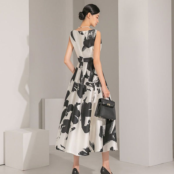 High Quality Summer Sleeveless Mid-Calf Length Women's Elegant O-Neck Retro A-Line Dress - Frimunt Clothing Co.