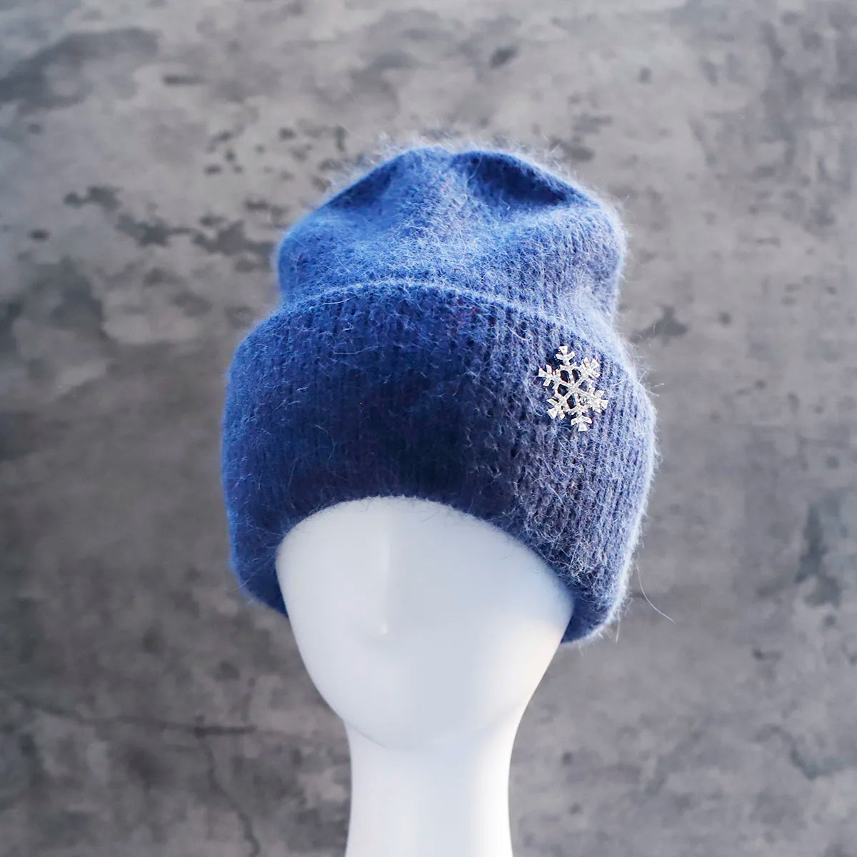 Women's Winter Knit Cuff Hat Real Warm Rabbit Hair Snowflake Pin Solid Colors - Frimunt Clothing Co.