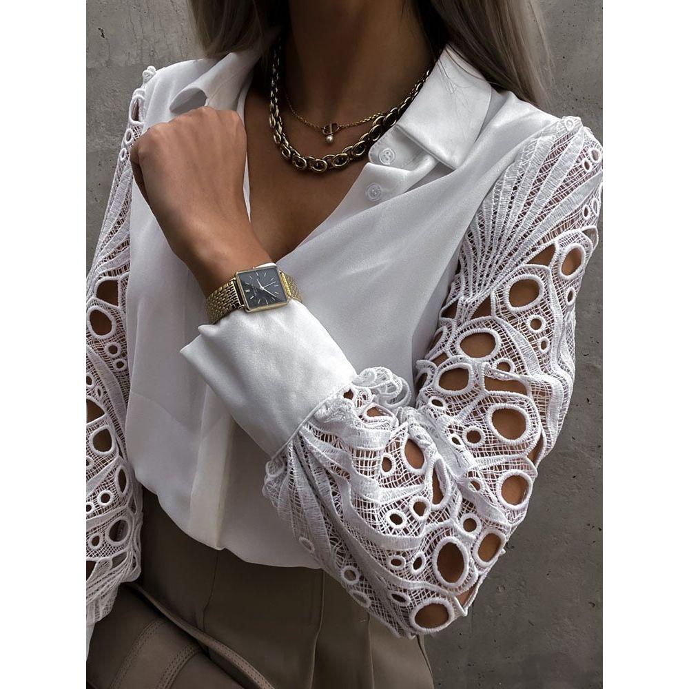 Elegant White Lace Long Sleeves Women's Shirt - Frimunt Clothing Co.