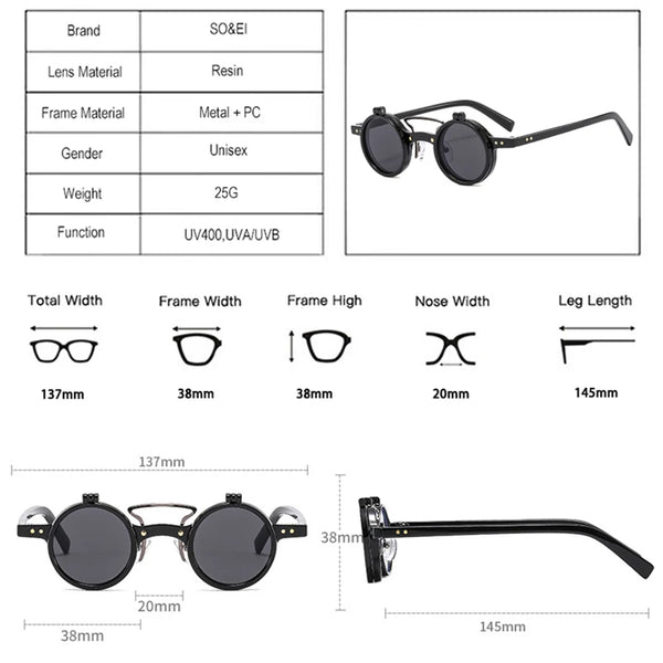 Popular Fashion Small Round Punk Double Bridges Women Sunglasses Retro Flip Shades UV400 - Frimunt Clothing Co.
