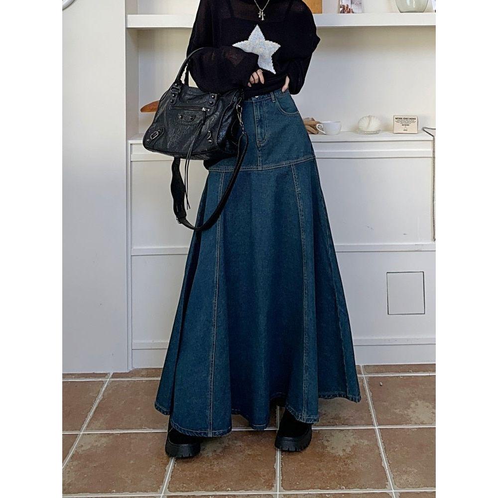 Women's Long Slimming A-Line Casual Denim Skirt - Frimunt Clothing Co.