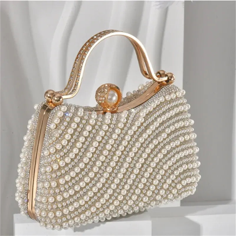Full Side Pearl Evening Bags Luxury Diamond Clutch Purse Party Formal Event 3 Colors - Frimunt Clothing Co.