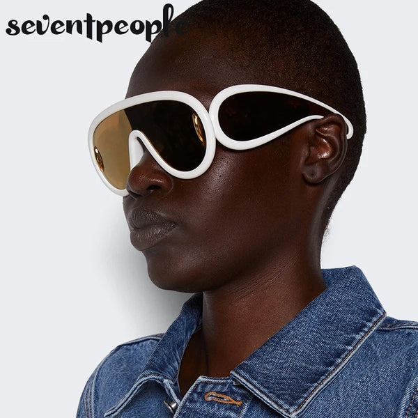 Trendy Wave Mask Sunglasses Women New Fashion Oversized Oval - Frimunt Clothing Co.