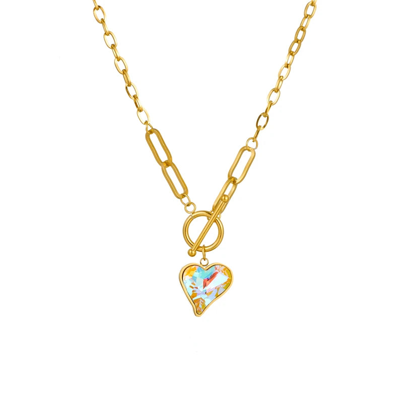 Colorful Dazzling Heart Pendant Necklace For Women 316L Stainless Steel Mood Tracker - Frimunt Clothing Co.