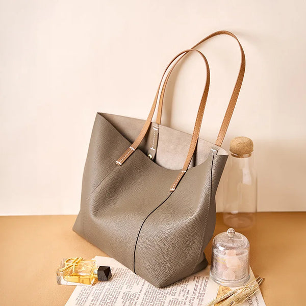 Women's Tote Bag Cow Leather Zipper Soft Shoulder Shopper Bag