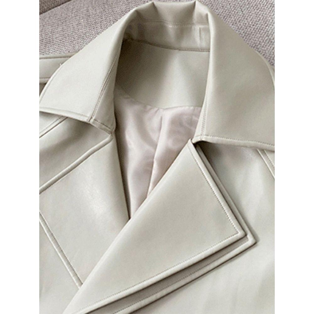 Lautaro Autumn Winter Long Faux Leather Trench Coat for Women Belt Double Breasted Luxury Elegant Fashion - Frimunt Clothing Co.