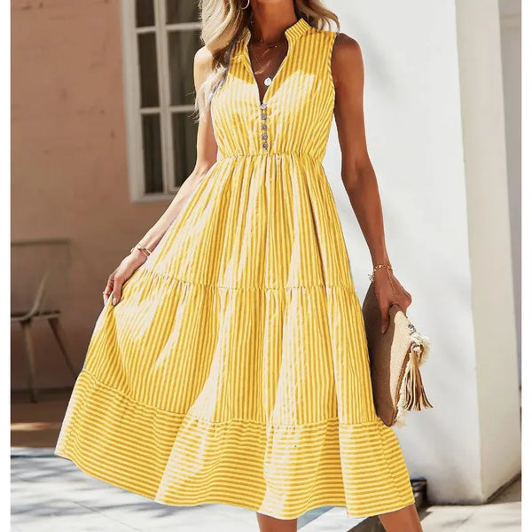 Coastal Stripes Sleeveless Summer Midi Dress - Frimunt Clothing Co.