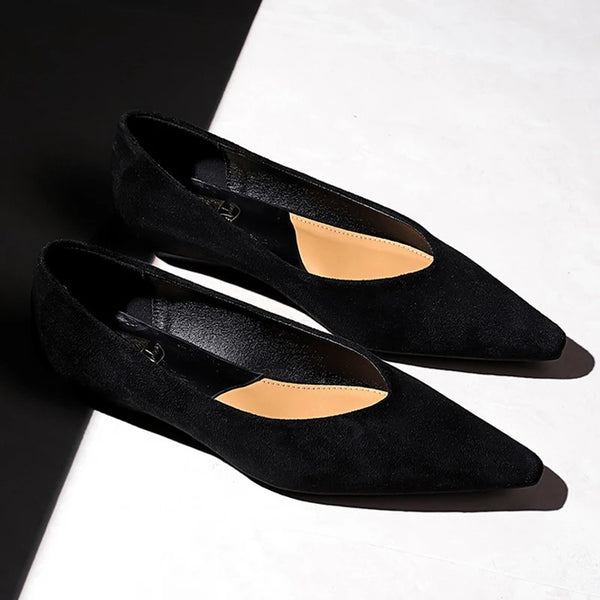 New Women's Pointed Toe Suede Low Heeled Wedge Shoes