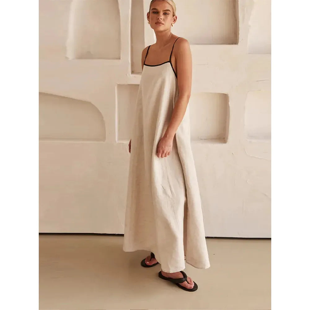 Cotton Linen Sling Women's Summer Sexy Backless Long Chic Maxi Dress - Frimunt Clothing Co.