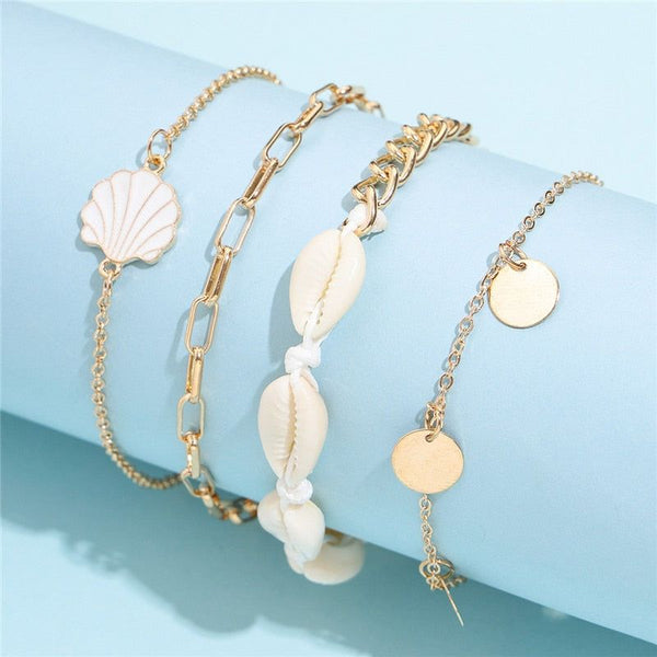ZOSHI 4pc/set Bohemia Shell Chains Anklet Set For Women Gold Plated Summer Beach Jewelry