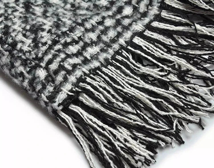 Women's Woolen Plaid Double Breasted With Leather Collar Long Coat