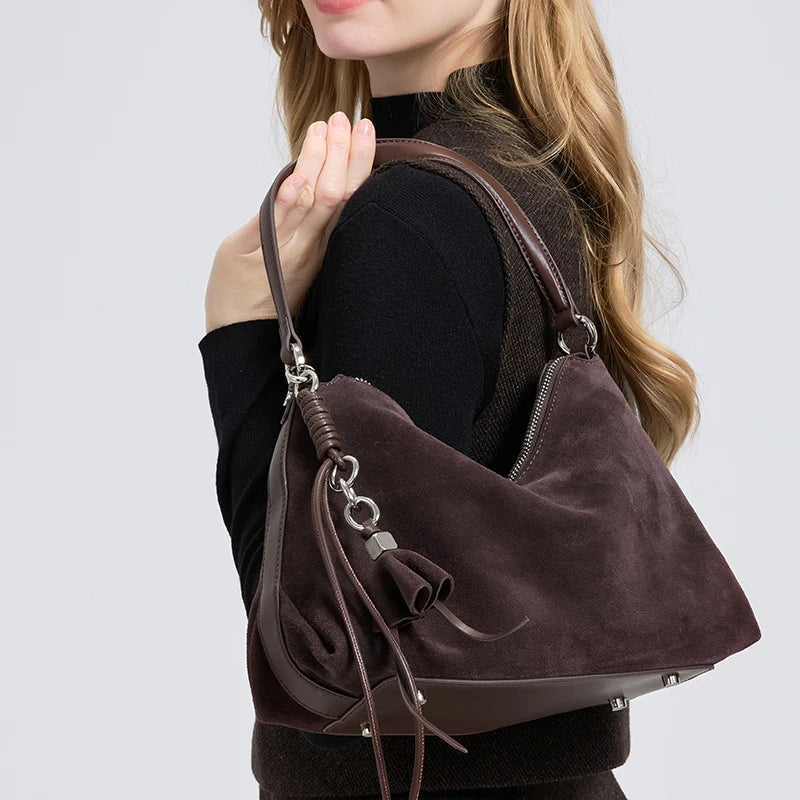 Women's Trendy Designer Bag Natural Leather Suede