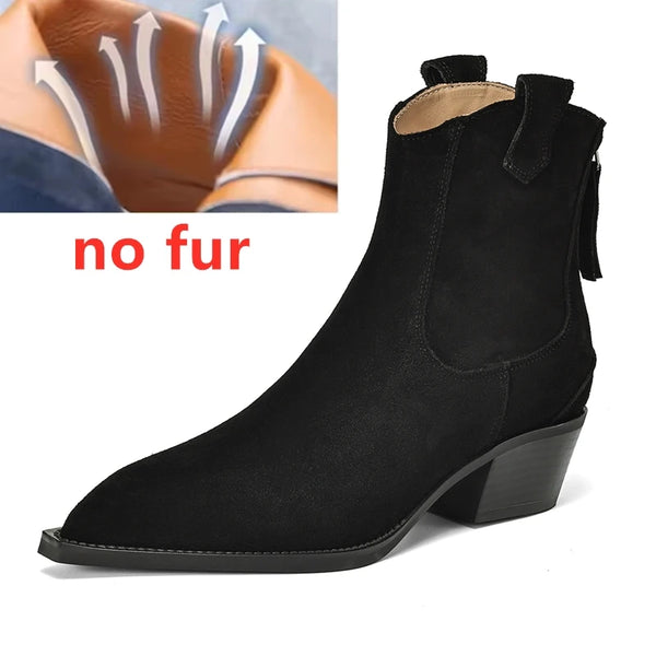 Women's Pointed Toe Zippered Western Genuine Cow Suede Cowboy Boots - Frimunt Clothing Co.