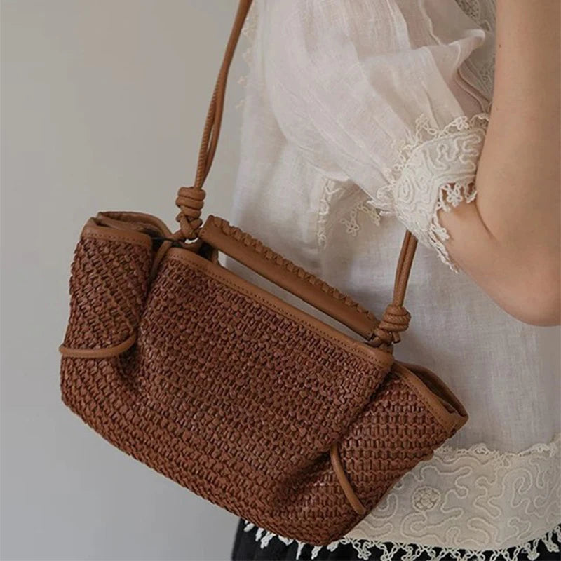 Women's Straw Handbag Luxury Designer Inspired Woven Bag with Long Strap - Frimunt Clothing Co.