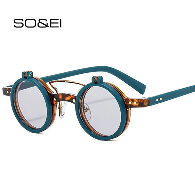 Popular Fashion Small Round Punk Double Bridges Women Sunglasses Retro Flip Shades UV400 - Frimunt Clothing Co.