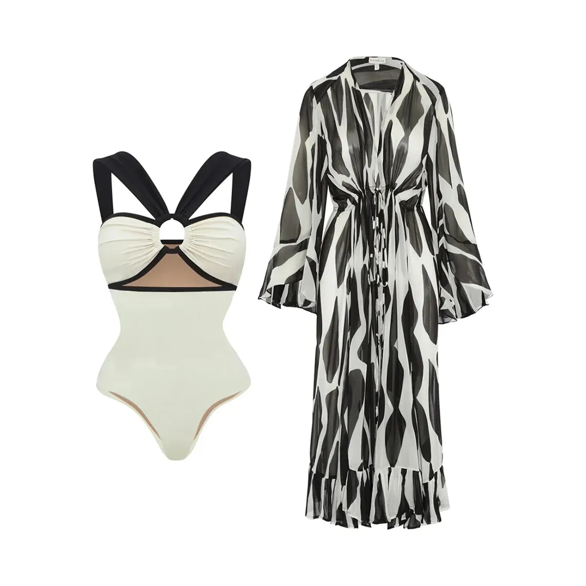 Women's Color Block One Piece Swimsuit or Bikini and Kimono or Cover Up Luxury Beach Swimwear - Frimunt Clothing Co.