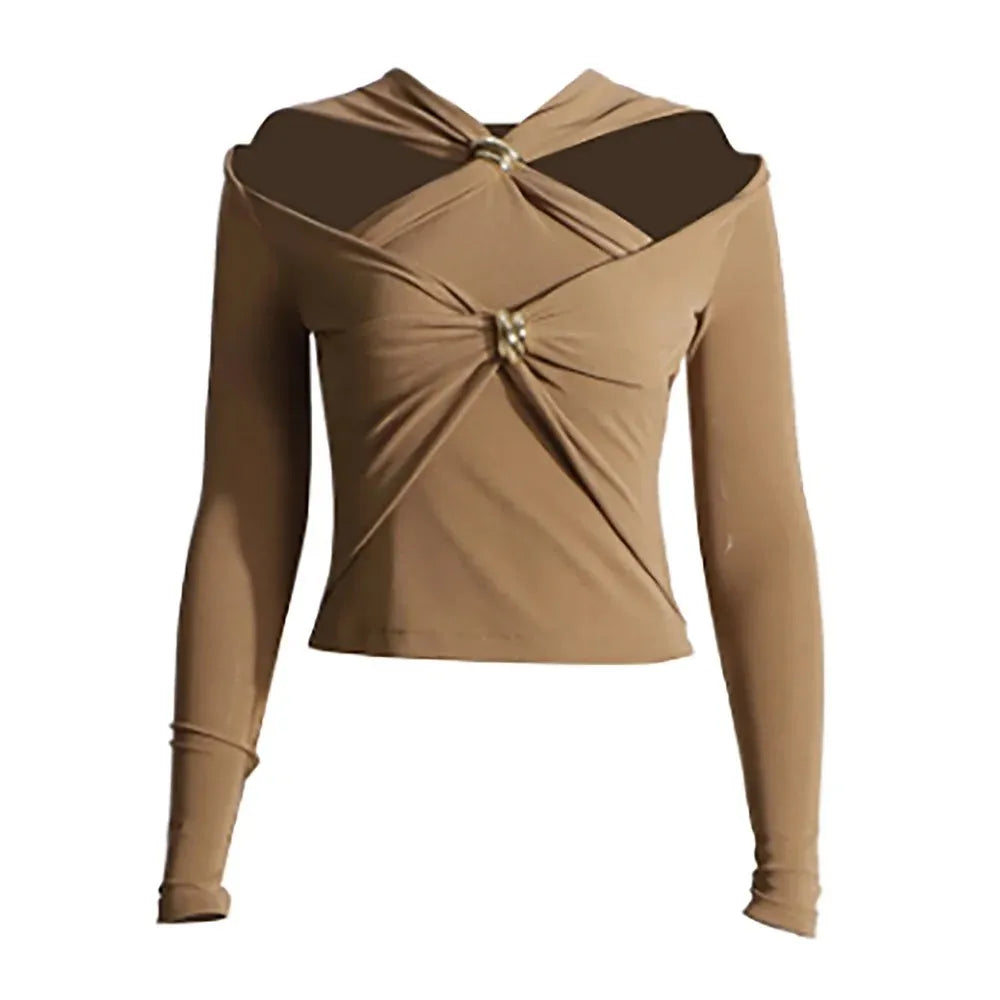 Women Doble Neck Long Sleeve Slimming Tops - Frimunt Clothing Co.