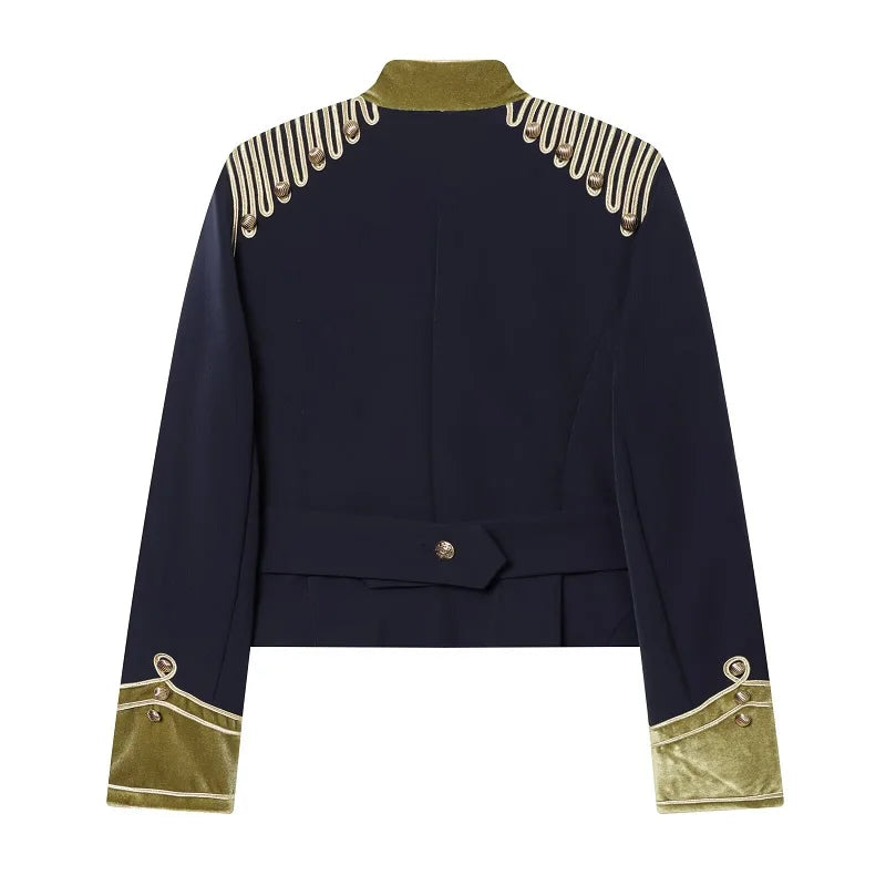 High Neck Cropped Velvet Napoleon Style Jackets Fireman Clasp