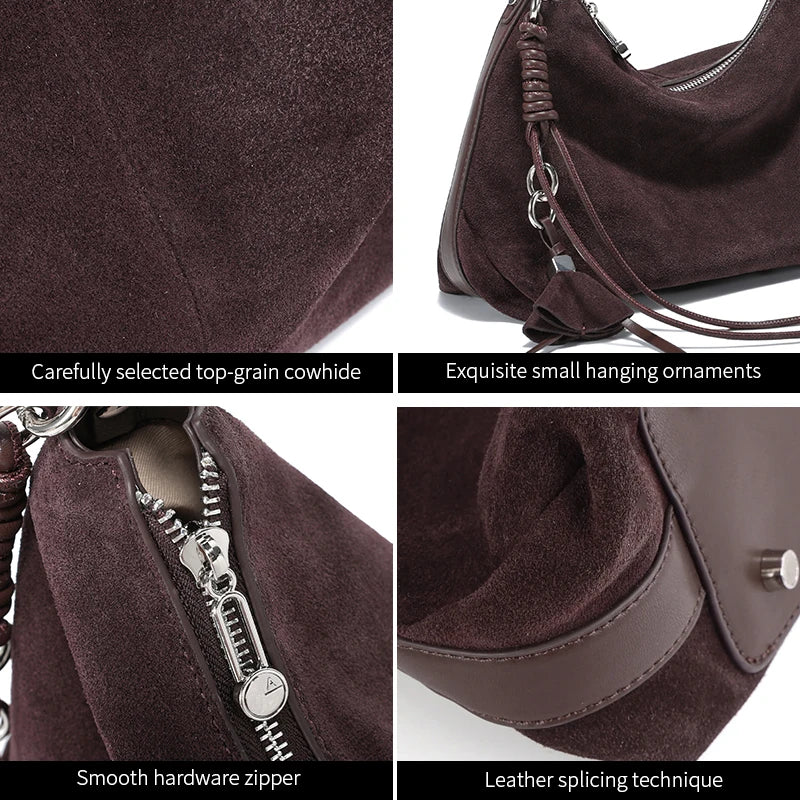Women's Trendy Designer Bag Natural Leather Suede