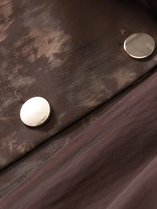 Gabardina cruzada con pliegues y cinturón de malla estampada retro francesa