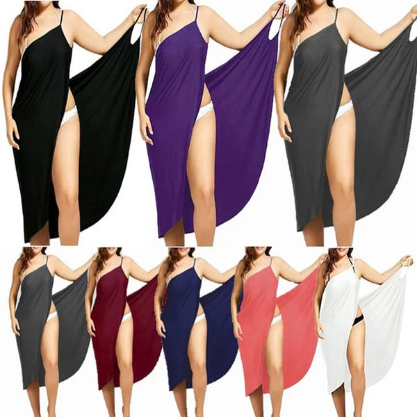 Women's Summer Beach Solid Color Wrap Dress Sun Protection Bikini Cover Up - Frimunt Clothing Co.