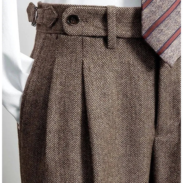 Men's Autumn Winter New High Waist Wool Tweed Trousers Business Casual Pants - Frimunt Clothing Co.