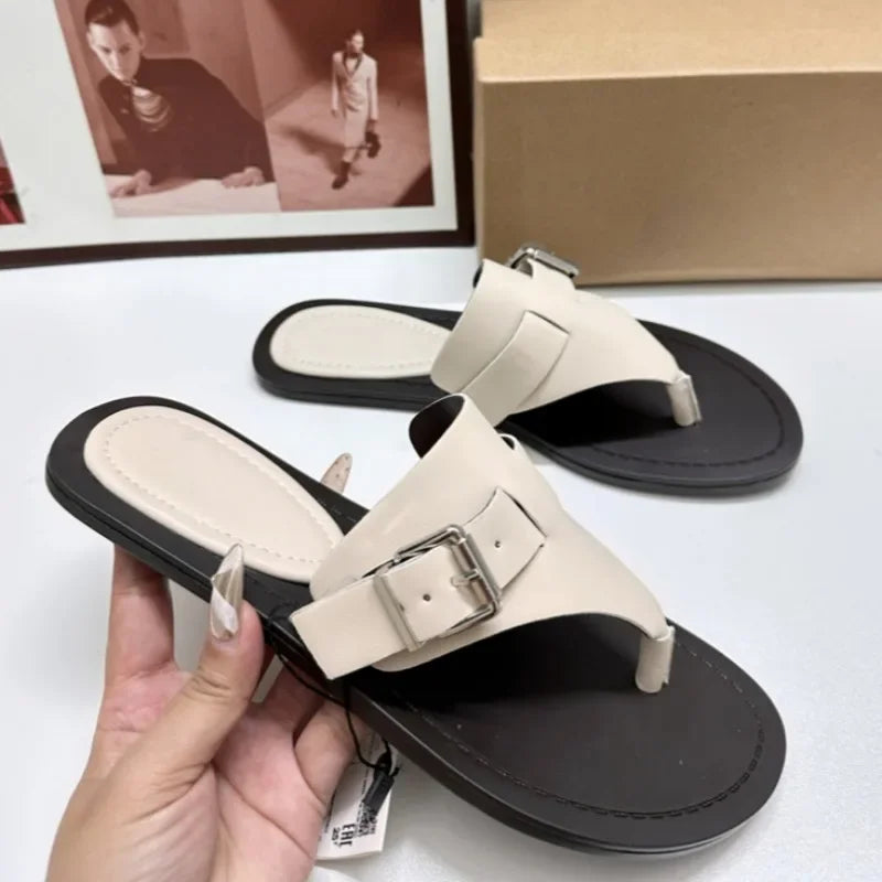 Women Flat Flip Flops Summer Buckle Belt Sandals Beach Shoes Non-slip Sole