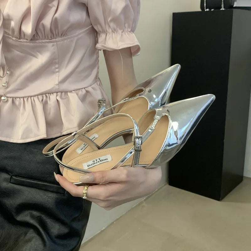 Summer Classic Women's Sandals Side Buckle High Heels Patent Leather Shoes - Frimunt Clothing Co.