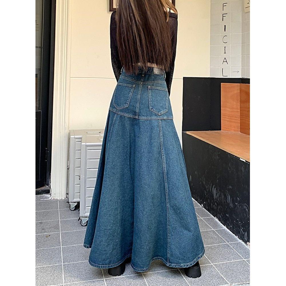 Women's Long Slimming A-Line Casual Denim Skirt - Frimunt Clothing Co.