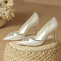 Elegant Wedding Shoes White Rhinestones High Heels 6cm and up, Bride, Bridesmaids Pumps - Frimunt Clothing Co.