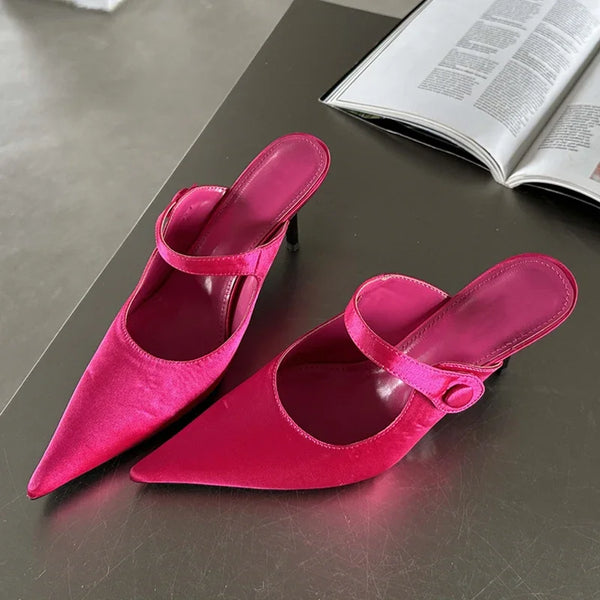 Women's High Heels Pointed Toe Silk Mules